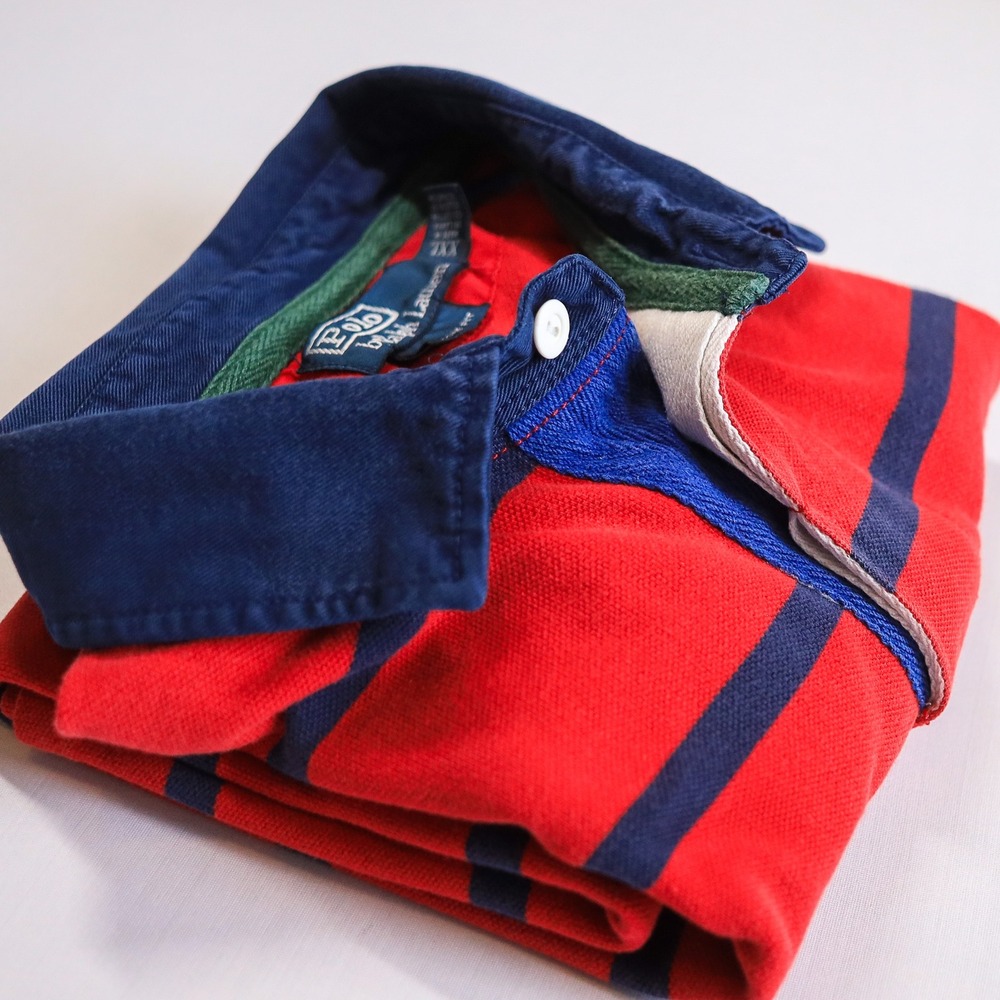 Polo Ralph Lauren Custom Fit Rugby Polo Shirt Men XXL Red Navy Stripe Green Pony - Picture 6 of 8